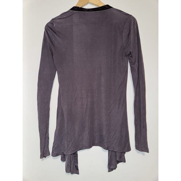 Boden Sweater Womens 6 Purple Lyocell Open Front Cardigan Velour Trim Thin - Picture 6 of 7